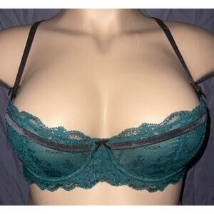 34C EMERALD GREEN LACE VICTORIA'S SECRET DREAM ANGELS UNLINED BALCONETTE BRA